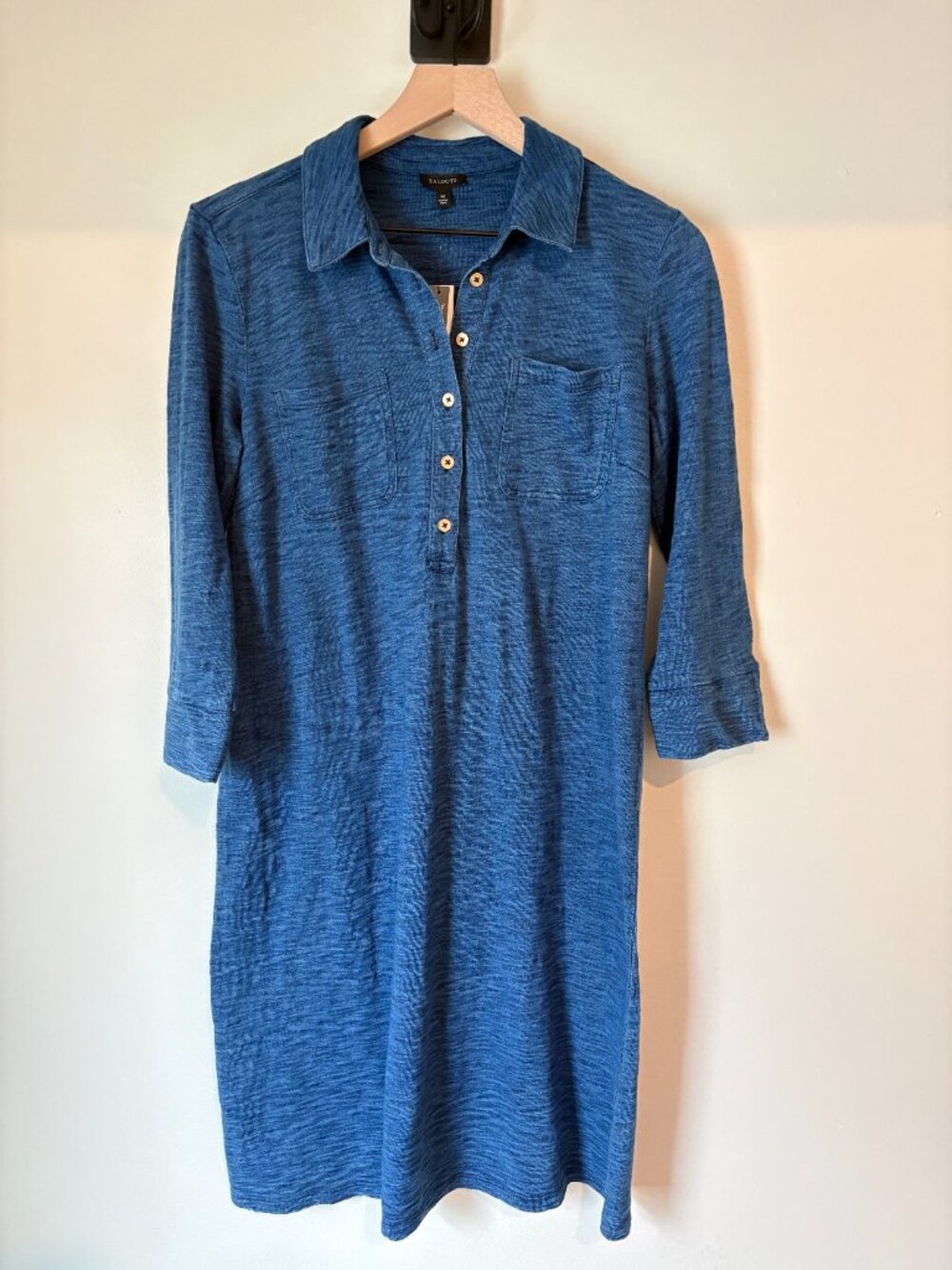 Talbots Blue Indigo Shirt Dress Size Medium 3/4 Sleeve NWT $99
